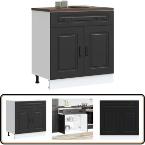 vidaXL Keuken onderkast Kalmar - zwart - 80 cm Keukenonderkast - Houten Keuken - Zwarte Keuken - Opbergkasten - Keukenopstelling