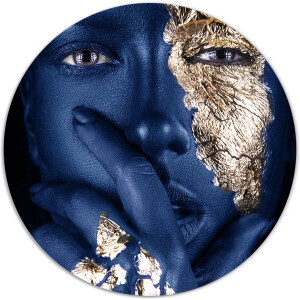 Label2X - Muurcirkel blue lady - Ø 12 cm - Dibond - Multicolor - Wandcirkel - Rond Schilderij - Muurdecoratie Cirkel - Wandecoratie rond - Decoratie voor woonkamer of slaapkamer