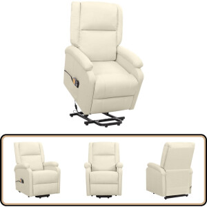 vidaXL Sta-op-massagestoel - Crèmekleurig - Verstelbaar Sta-op Massagestoel - Massagestoel - Ergonomische Stoel - Fauteuil Elektrisch - Relaxstoel
