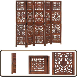 vidaXL - Kamerscherm - 5 - panelen - handgesneden - 200x165 - cm - mangohout - bruin