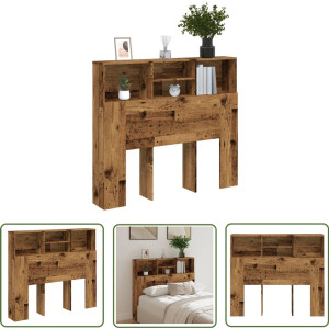 vidaXL Hoofdbord - Hoofd Bord Kast - Hoofdbordkast 120x19x103,5 cm bewerkt hout oud houtkleurig - Houten Hoofdbord - Slaapkamer Meubel - Opberg Vakken