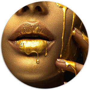 Label2X - Muurcirkel gold lips - Ø 70 cm - Forex - Multicolor - Wandcirkel - Rond Schilderij - Muurdecoratie Cirkel - Wandecoratie rond - Decoratie voor woonkamer of slaapkamer
