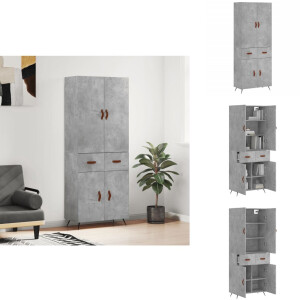 vidaXL Hoge Kast - Hoge Kasten - Hoge Kast Met Lade - Kast - Hoge kast 69,5x34x180 cm bewerkt hout betongrijs