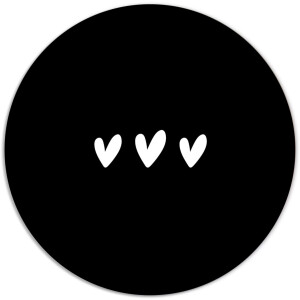 Label2X - Muurcirkel drie hartjes zwart - Ø 25 cm - Dibond - Multicolor - Wandcirkel - Rond Schilderij - Muurdecoratie Cirkel - Wandecoratie rond - Decoratie voor woonkamer of slaapkamer