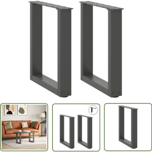 vidaXL Salontafel Poten Zwart - Salontafel Potten - Salontafelpoten 2 st U-vormig 28x(42-43) cm staal antraciet - Tafelpoten Metalen - Tafelpoten Industriële Stijl - Salontafel Onderstel
