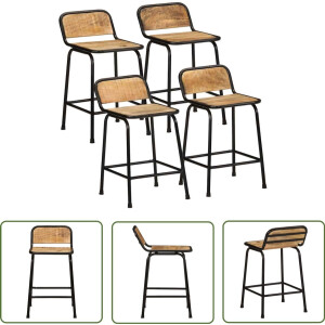 vidaXL Houten Stoel - Barkrukken - Barkrukken 4 st 46x35,5x70 cm massief hout ruw mangohout - Keukenstoel - Eetkamerstoelen - Mango Wood Meubels