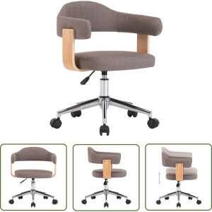 vidaXL Bureaustoel - Kantoorstoel - Kantoorstoel draaibaar gebogen hout en stof taupe - Ergonomische Stoel - Draaibare Stoel - Taupe Kleur