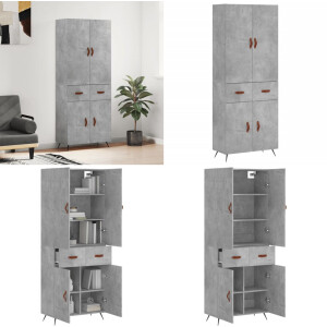 vidaXL Hoge kast 69,5x34x180 cm bewerkt hout betongrijs - Hoge Kast - Hoge Kasten - Hoge Kast Met Lade - Kast