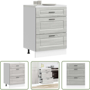 vidaXL Grijze Keuken - Keuken Onderkast - Keuken onderkast Porto bewerkt hout grijs sonoma eiken - Houten Keuken - Opslagoplossing - Keuken Organisatie