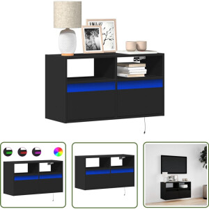 vidaXL Tv-standaard - Tv-meubel - Tv-wandmeubel met LED-verlichting 80x31x45 cm zwart - Led-verlichting - Wandmontage - Opbergruimte