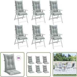 vidaXL Stoelkussens Lounge - Comfortabele Stoelkussens - Stoelkussens 6 st hoge rug 120x50x7 cm stof lichtgrijs - Tuinkussens - Outdoor Kussens - Balkon Kussens