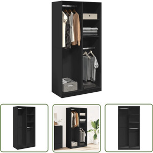 vidaXL Houten Kast - Kledingkast - Kledingkast 100x50x200 cm bewerkt hout zwart - Opslagoplossing - Gangkast - Zwarte Kast
