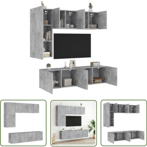 The Living Store 5-delige Tv-wandmeubelset bewerkt hout betongrijs - Tv-wandmeubel - Tv-wandmeubelen - Tv-meubel - Zwevend Tv Meubel