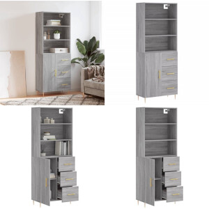vidaXL Hoge kast 69,5x34x180 cm bewerkt hout grijs sonoma eikenkleurig - Hoge Kast - Hoge Kasten - Dressoir - Buffetkast