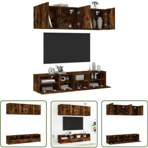 vidaXL Wandmontage - TV Meubel - 5-delige Tv-wandmeubelset bewerkt hout gerookt eikenkleurig - Opbergruimte - Houten Tv Kast - Bruine Tv Stand