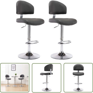 The Living Store Barkruk - Barkrukken - 43 x 47 x (98 - 119) cm - Grijs - Kunstleren bekleding