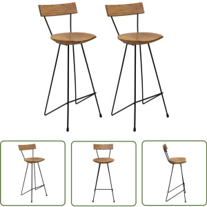 vidaXL Barkrukken 2 st massief teakhout Barstoelen - Teak Hout - Barkrukken - Vintage Stoel - Industrieel Design