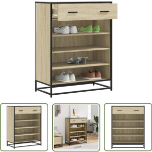 vidaXL Schoenenopbergers - Schoenenkast - Schoenenkast 75x38x97,5 cm bewerkt hout en metaal sonoma eiken - Houten Kast - Metaalkast - Sonomaplank