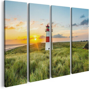 Artaza Canvas Schilderij Vierluik Vuurtoren met Zonsopgang op een Eiland - 80x60 - Foto Op Canvas - Canvas Print