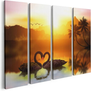 Artaza Canvas Schilderij Vierluik Twee Zwarte Zwanen in een Hart Vorm - 80x60 - Foto Op Canvas - Canvas Print