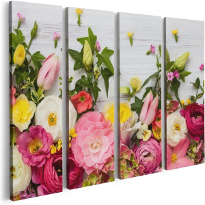 Artaza Canvas Schilderij Vierluik Bloemen Op Een Witte Houten Achtergrond - 80x60 - Foto Op Canvas - Canvas Print