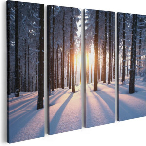 Artaza Canvas Schilderij Vierluik Bos Met Sneeuw Tijdens De Zonsondergang - 80x60 - Foto Op Canvas - Canvas Print
