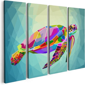 Artaza Canvas Schilderij Vierluik Kleurrijke Schildpad in het Water - 80x60 - Foto Op Canvas - Canvas Print
