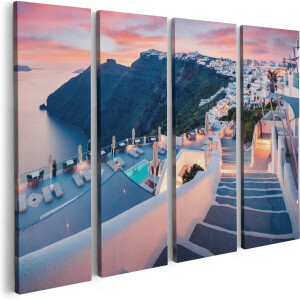 Artaza Canvas Schilderij Vierluik Luxe Huisjes aan de Kust in Fira, Griekenland - 80x60 - Foto Op Canvas - Canvas Print