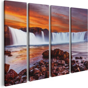 Artaza Canvas Schilderij Vierluik Waterval Bij Een Oranje Hemel - 80x60 - Foto Op Canvas - Canvas Print