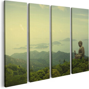 Artaza Canvas Schilderij Vierluik Boeddha Standbeeld In Het Bos - 80x60 - Foto Op Canvas - Canvas Print