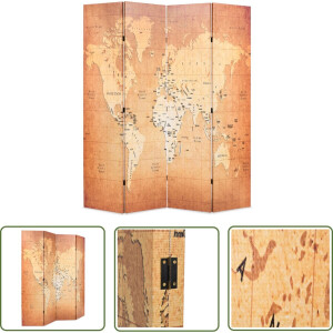 vidaXL Paravent - Kamerscherm - Kamerscherm inklapbaar wereldkaart 160x170 cm geel - Wereldkaart - Designkamerdecoratie - Privacy Screen