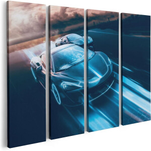 Artaza Canvas Schilderij Vierluik Twee Raceauto's - Abstract - 80x60 - Foto Op Canvas - Canvas Print