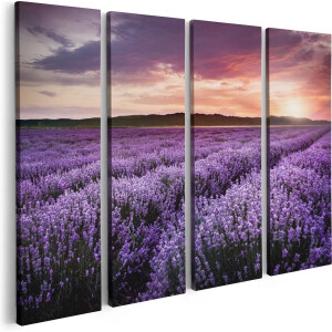 Artaza Canvas Schilderij Vierluik Bloemenveld Met Paarse Lavendel - Bloemen - 80x60 - Foto Op Canvas - Canvas Print