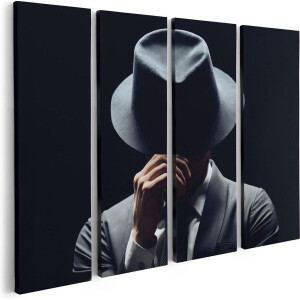 Artaza Canvas Schilderij Vierluik Man Met Een Hoedje In Het Zwart - 80x60 - Foto Op Canvas - Canvas Print