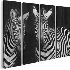 Artaza Canvas Schilderij Vierluik Twee Zebra's - Zwart Wit - 80x60 - Foto Op Canvas - Canvas Print