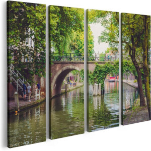 Artaza Canvas Schilderij Vierluik Dichtbegroeide Brug Op De Oudegracht In Utrecht - 80x60 - Foto Op Canvas - Canvas Print