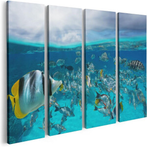 Artaza Canvas Schilderij Vierluik Zwerm Gele Vissen in het Water - 80x60 - Foto Op Canvas - Canvas Print