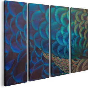 Artaza Canvas Schilderij Vierluik Kleurrijke Pauw Veren Van Dichtbij - 80x60 - Foto Op Canvas - Canvas Print