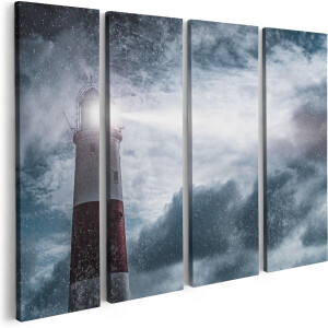 Artaza Canvas Schilderij Vierluik Vuurtoren tijdens de Regen Storm - 80x60 - Foto Op Canvas - Canvas Print