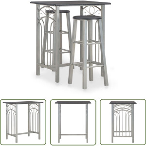 vidaXL Houten Barset - Barset - 3-delige Barset hout en staal zwart - Metalen Barset - Zwarte Barset - Eetkamerset