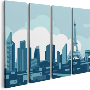 Artaza Canvas Schilderij Vierluik Skyline Van Parijs - Abstract - 80x60 - Foto Op Canvas - Canvas Print