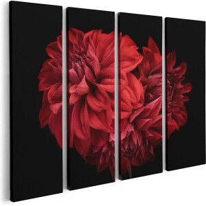 Artaza Canvas Schilderij Vierluik Rode Dahlia Bloemen - 80x60 - Foto Op Canvas - Canvas Print