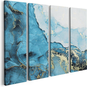 Artaza Canvas Schilderij Vierluik Abstracte Kunst van Blauwe Marmer met Goud - 80x60 - Foto Op Canvas - Canvas Print