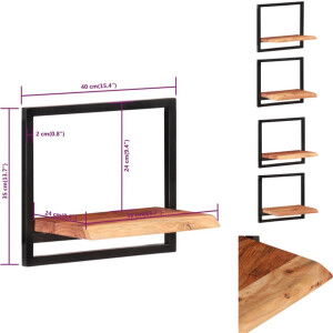 vidaXL Wandschap - Wandschappen - Massief Houten Schap - Wandplank - Wandschappen 2 st 40x24x35 cm massief acaciahout en staal