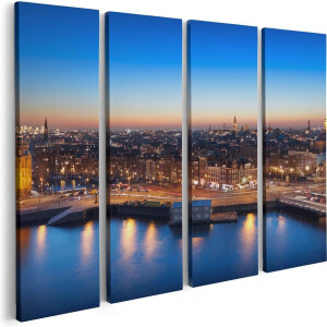 Artaza Canvas Schilderij Vierluik Amsterdam Centrum In De Nacht - 80x60 - Foto Op Canvas - Canvas Print