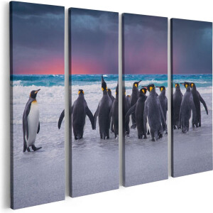 Artaza Canvas Schilderij Vierluik Groep Pinguïns bij het Water - Kudde - 80x60 - Foto Op Canvas - Canvas Print