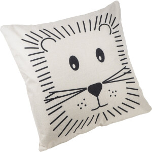 QUVIO Sierkussen leeuw - Gevuld - Sierkussens voor binnen - Kussentjes - Sierkussens vierkant - Gevulde sierkussens - Sierkussens beige - Figuren sierkussens - Sierkussens - Woonaccessoires - Beige en zwart - Polyester - 45 x 45 cm