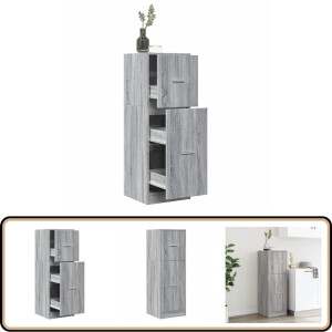 vidaXL Apothekerskast - Grijs Eiken - 3 Lades Apothekerskast - Apothekerskasten - Apothekerskast Keuken - Apotheekkast