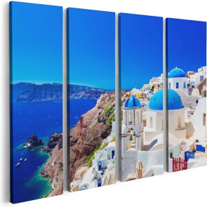 Artaza Canvas Schilderij Vierluik Blauwe Huizen met Koepels in Griekenland - 80x60 - Foto Op Canvas - Canvas Print