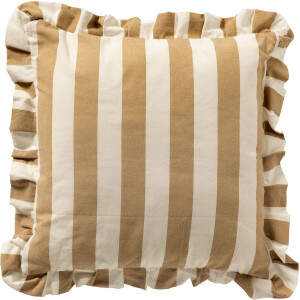 Dutch Decor BELLA - kussenhoes 45x45 cm - gestreept - ruches - Irish Cream - beige - met rits - zonder binnenkussen